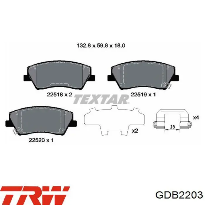 Колодки TRW GDB2203 цена, от 26.32 USD