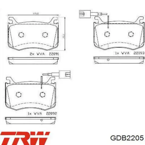 GDB2205 TRW sapatas do freio dianteiras de disco