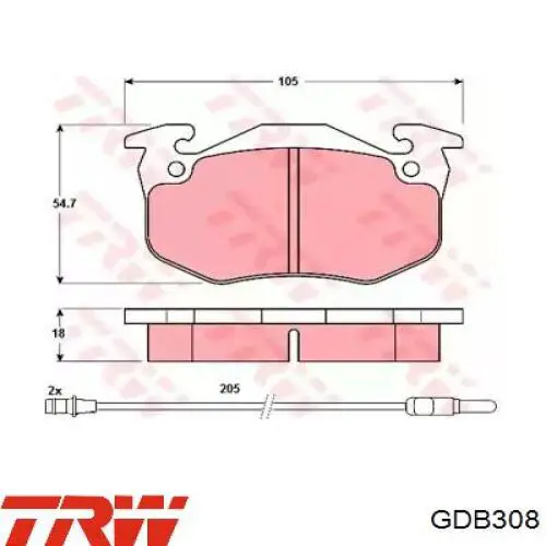 GDB308 TRW передние тормозные колодки