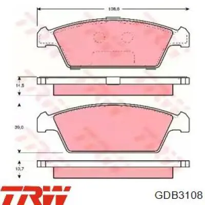 Передние тормозные колодки GDB3108 TRW