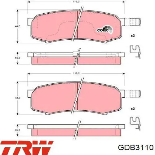 Задние тормозные колодки GDB3110 TRW