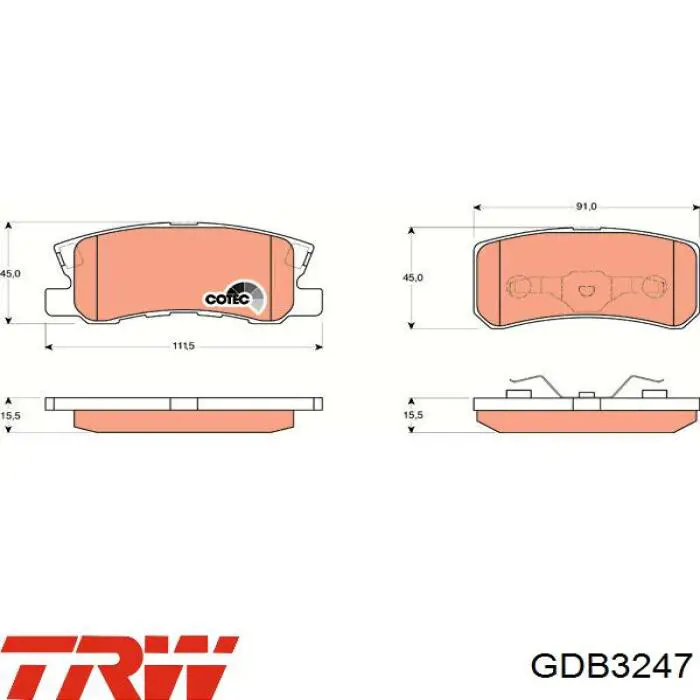 Задние тормозные колодки GDB3247 TRW