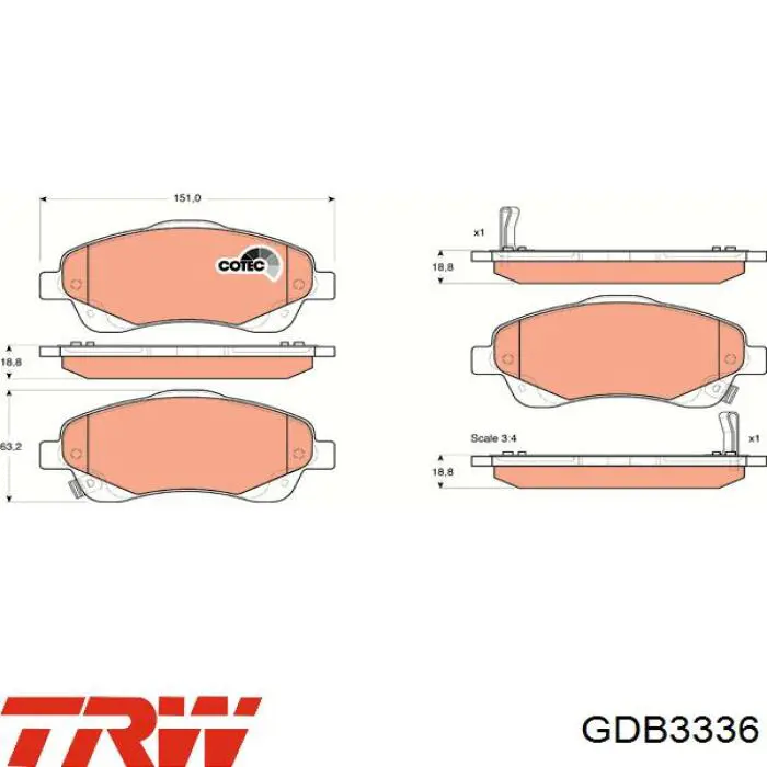 Передние тормозные колодки GDB3336 TRW