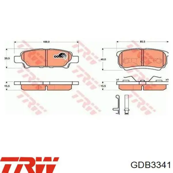 Задние тормозные колодки GDB3341 TRW