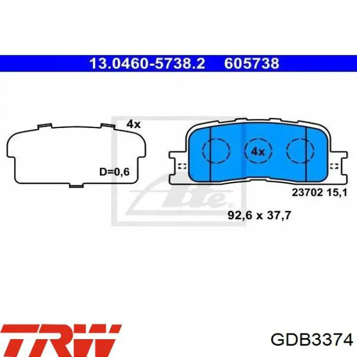 Купить GDB3374 TRW Колодки тормозные задние, дисковые