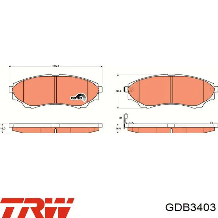 Передние тормозные колодки GDB3403 TRW