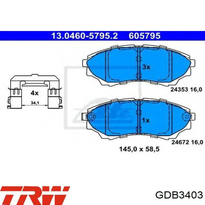 Pastillas de freno delanteras GDB3403 TRW