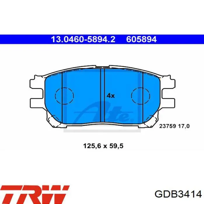 Купить GDB3414 TRW Колодки тормозные