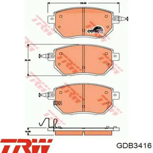 Купить GDB3416 TRW Колодки тормозные