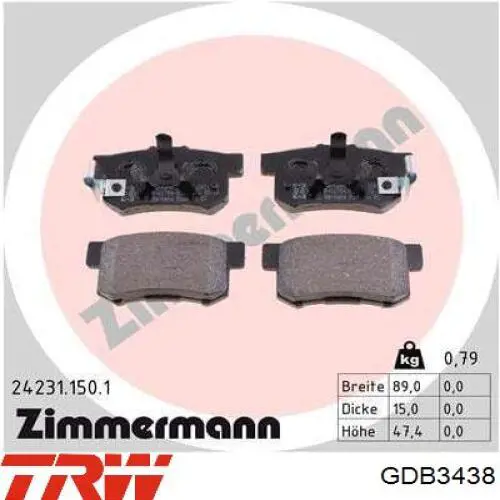 Купить GDB3438 TRW Колодки тормозные задние, дисковые