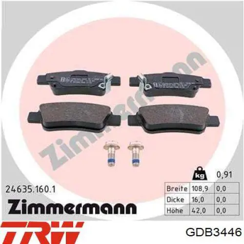 Задние тормозные колодки GDB3446 TRW