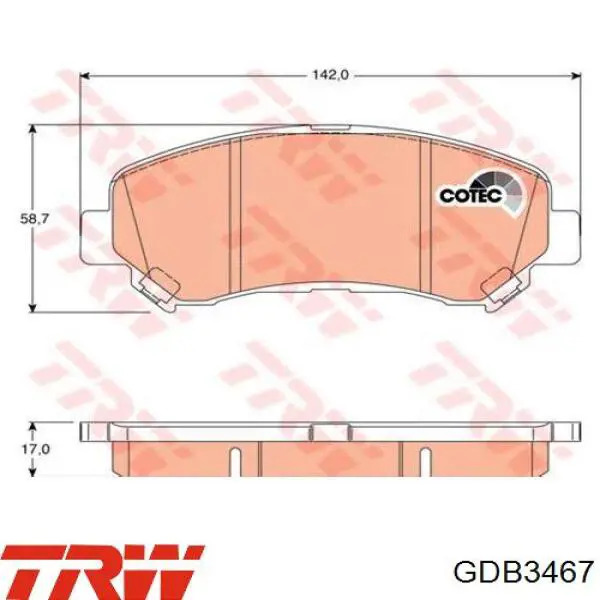 Купить GDB3467 TRW Колодки тормозные
