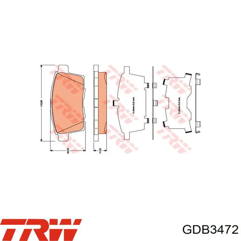 Колодки гальмові задні, дискові GDB3472 TRW