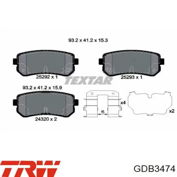 Задние тормозные колодки GDB3474 TRW