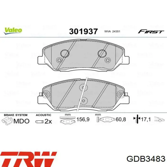 Купить GDB3483 TRW Колодки тормозные
