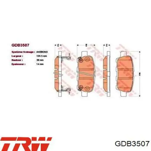 Задние тормозные колодки GDB3507 TRW