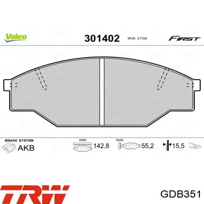 Передние тормозные колодки GDB351 TRW