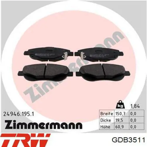 Передние тормозные колодки GDB3511 TRW