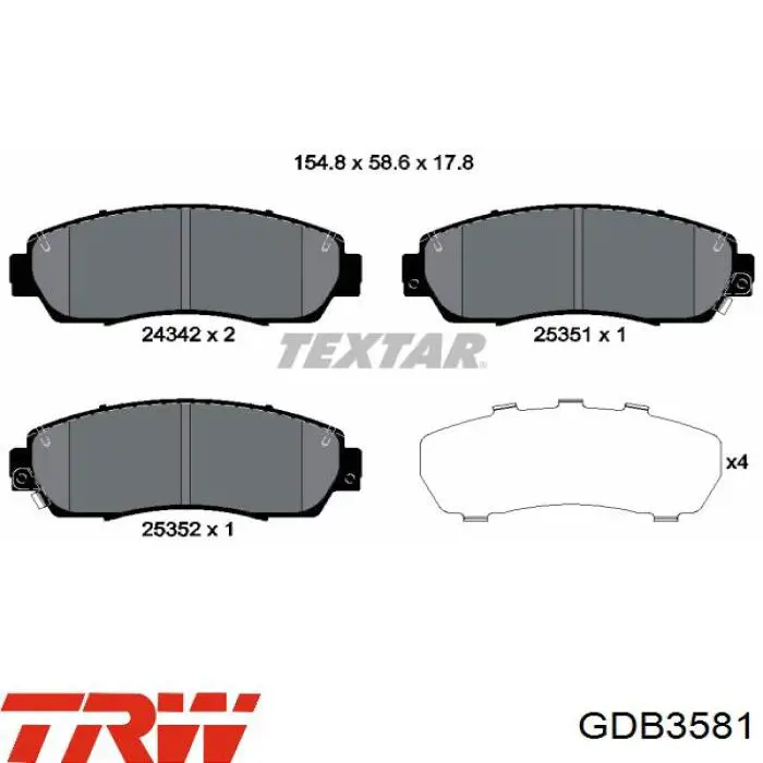 Передние тормозные колодки GDB3581 TRW