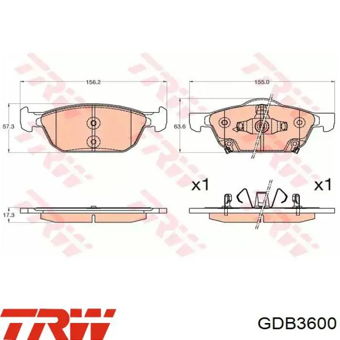 Передние тормозные колодки GDB3600 TRW