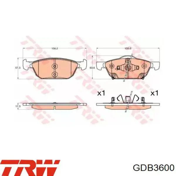 Колодки гальмівні передні, дискові GDB3600 TRW