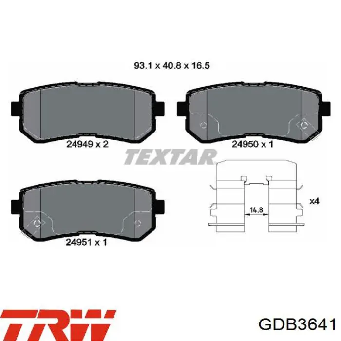 Задние тормозные колодки GDB3641 TRW