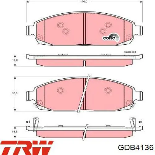 Передние тормозные колодки GDB4136 TRW