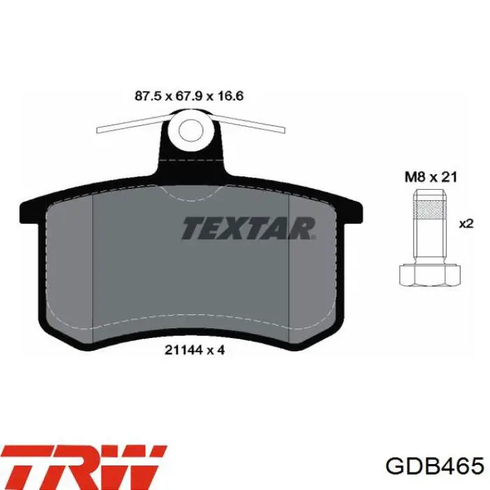 GDB465 TRW Колодки тормозные дисковые комплект