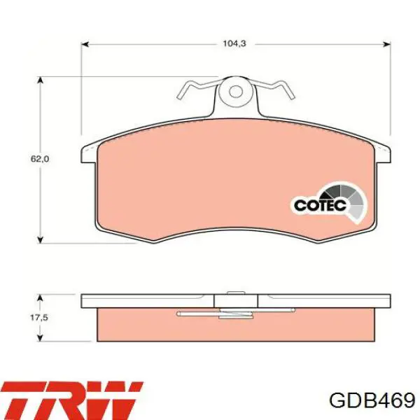 Колодки гальмівні передні, дискові GDB469 TRW