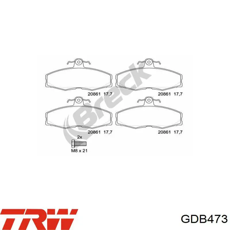 Передние тормозные колодки GDB473 TRW