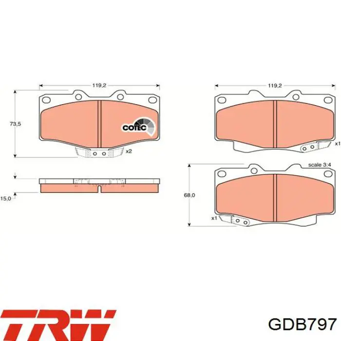 Купить GDB797 TRW Колодки тормозные