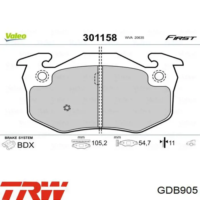 Задние тормозные колодки GDB905 TRW