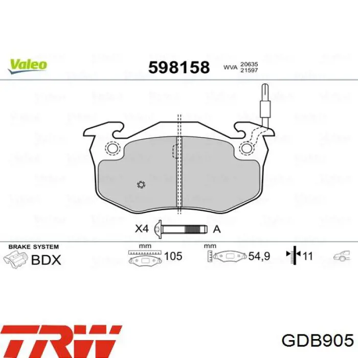 Задние дисковые колодки TRW GDB905