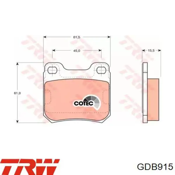 Задние дисковые колодки TRW GDB915