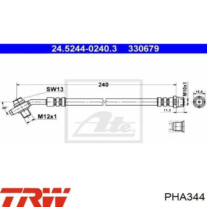 Купить PHA344 TRW Задний тормозной шланг
