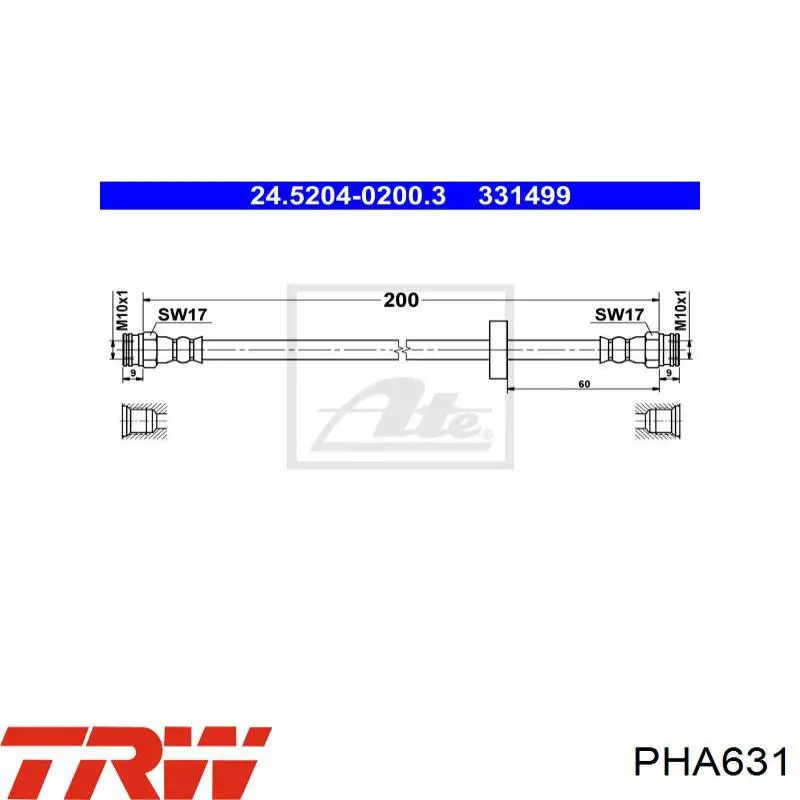 Тормозной шланг задний TRW PHA631 цена, от 6.39 USD
