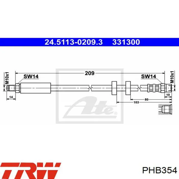 Купить PHB354 TRW Задний тормозной шланг