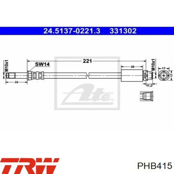 Купить PHB415 TRW Задний тормозной шланг