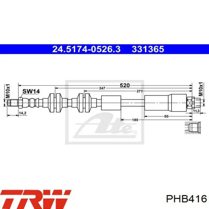 Шланг тормозной передний PHB416 TRW
