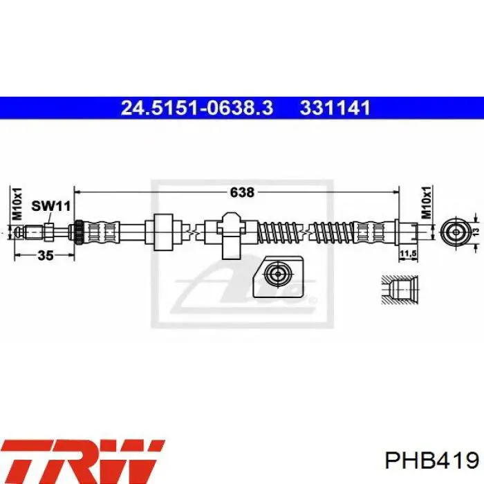 Купить PHB419 TRW Шланг тормозной задний левый