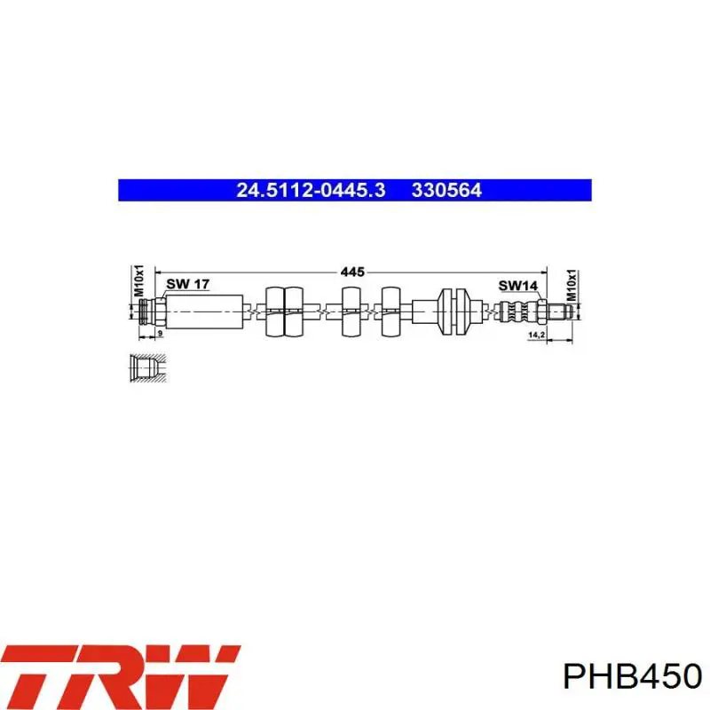 Шланг тормозной передний PHB450 TRW