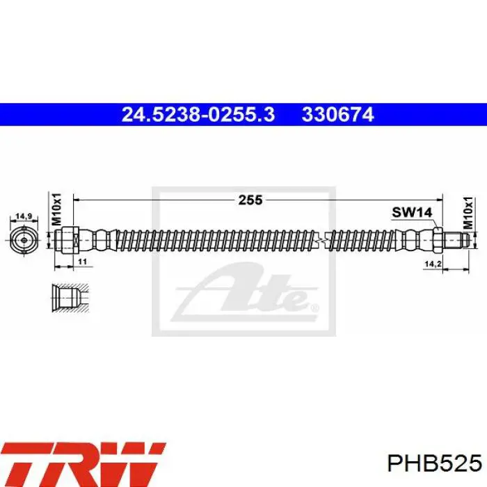 Купить PHB525 TRW Задний тормозной шланг