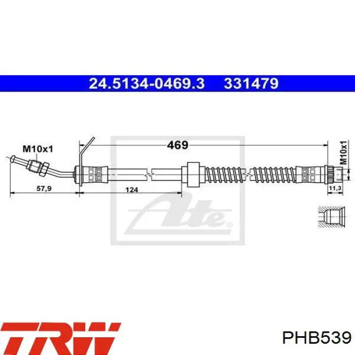 Купить PHB539 TRW Шланг тормозной передний