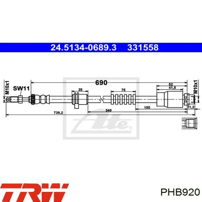 Шланг гальмівний передній PHB920 TRW