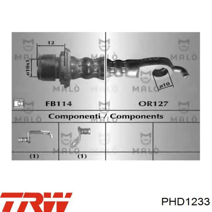 Шланг тормозной передний левый PHD1233 TRW