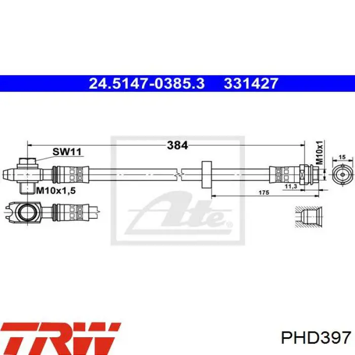 Шланг тормозной передний PHD397 TRW
