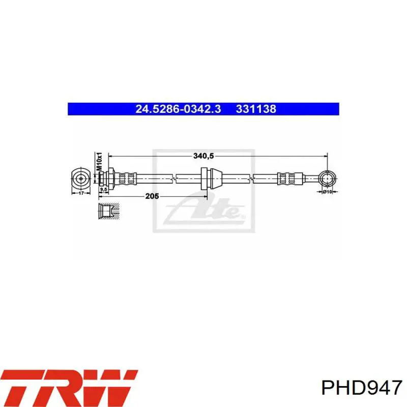 Купить PHD947 TRW Шланг тормозной передний