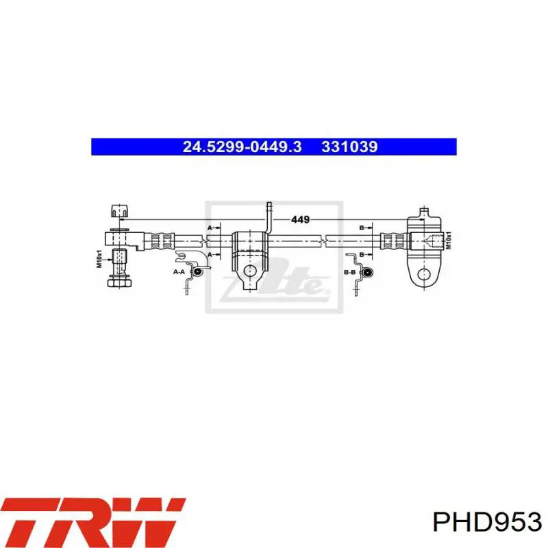 Шланг тормозной передний, левый TRW PHD953 цена, от 14.34 USD