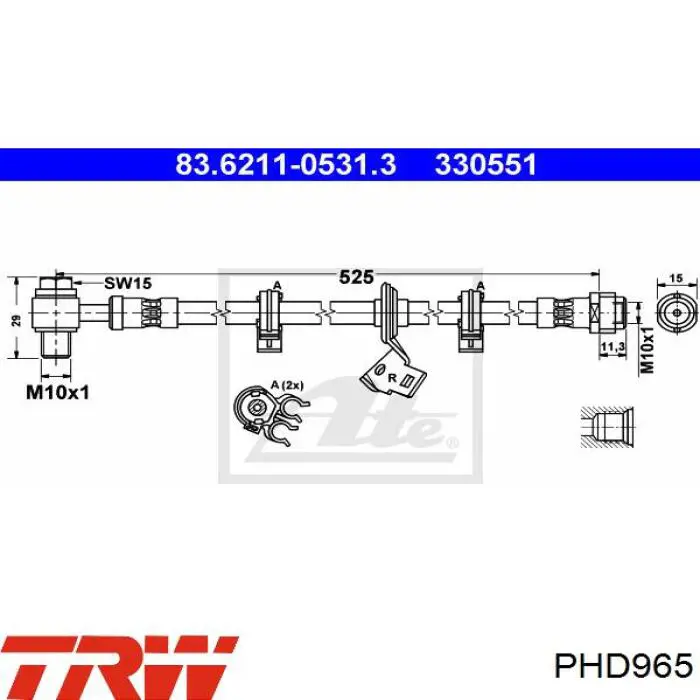 Шланг тормозной передний правый PHD965 TRW