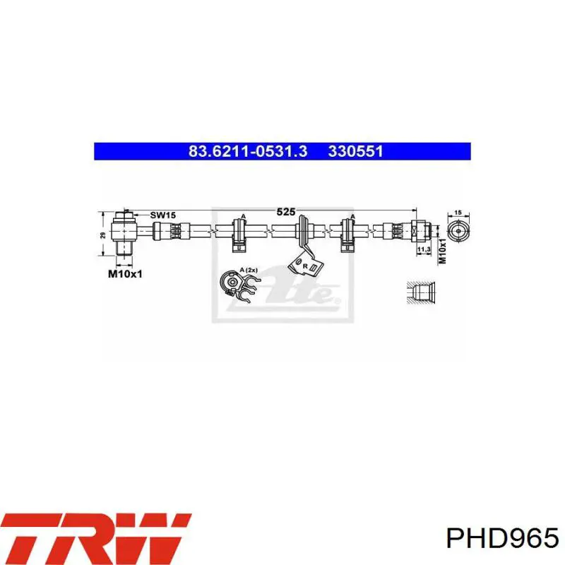 Шланг тормозной передний правый PHD965 TRW
